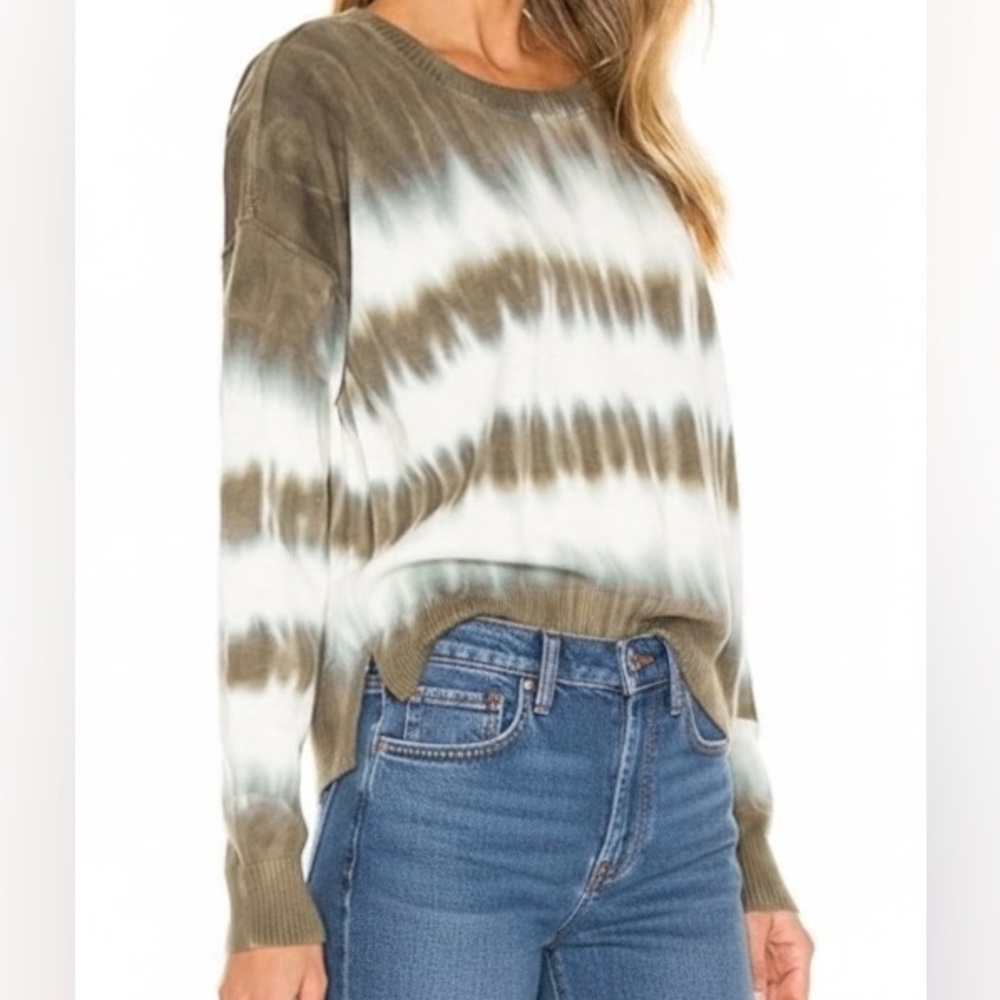 Sanctuary Sunsetter  Tie-Dye Ribbed Trim Crewneck Sweater Top S